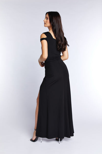 Black Side Split Ruched Maxi Skirt