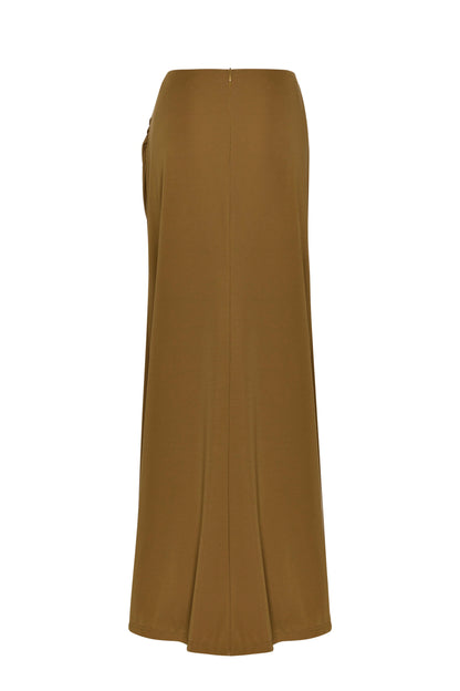 Camel Side Split Ruched Maxi Skirt