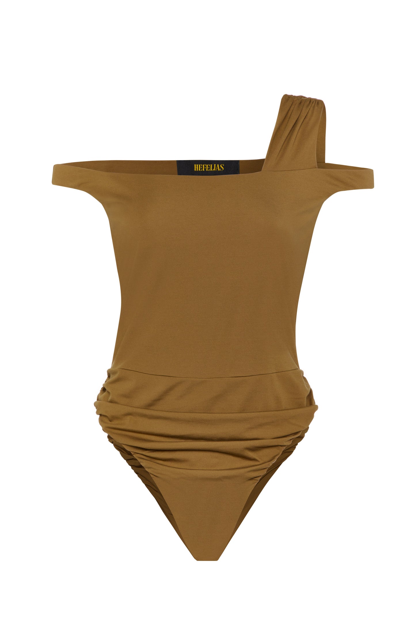 Camel Ruched Bodysuit With 3 Piece Shoulder Straps