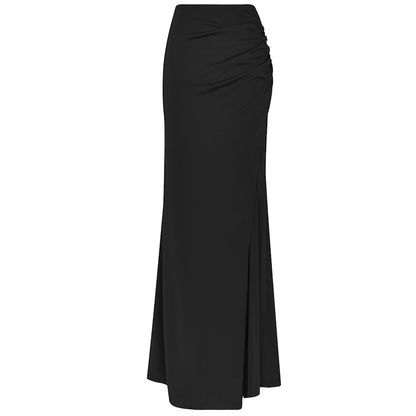 Black Side Split Ruched Maxi Skirt