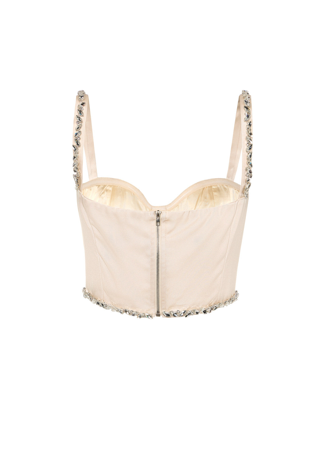 Champagne Satin Embellished Bustier Top - 100% Cupro Lining