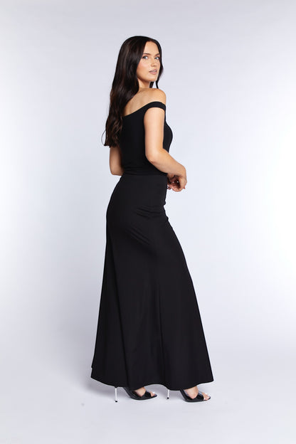 Black Side Split Ruched Maxi Skirt